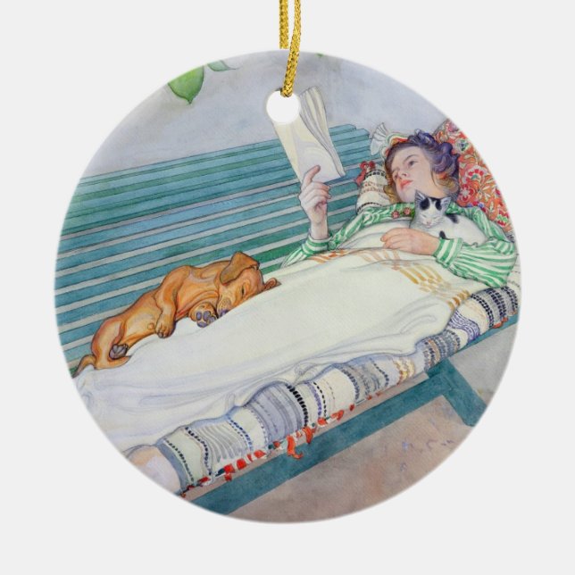 Kvinna som ljuger på en ta av planet, 1913 (w/c på julgransprydnad keramik (Framsidan)