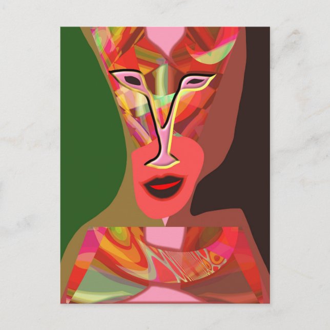 Kvinna som lyssnar till varm musik vykort (Framsida)