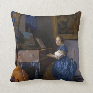 Kvinna som placeras på en Virginal Vermeer Kudde