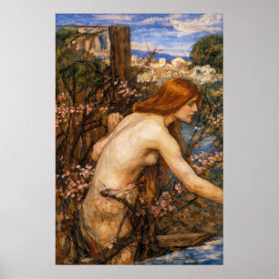 Kvinna som plockar blommor av John William Waterho Poster