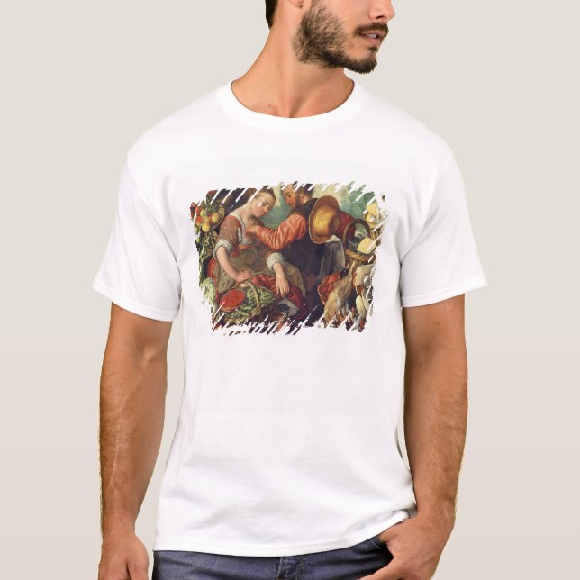 Kvinna som säljer grönsaker, 1567 (olja på kanfas) tee shirt (Framsida)