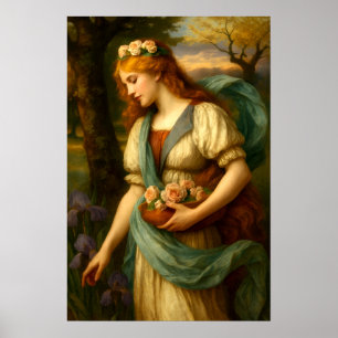 Kvinna som samlar blommor poster
