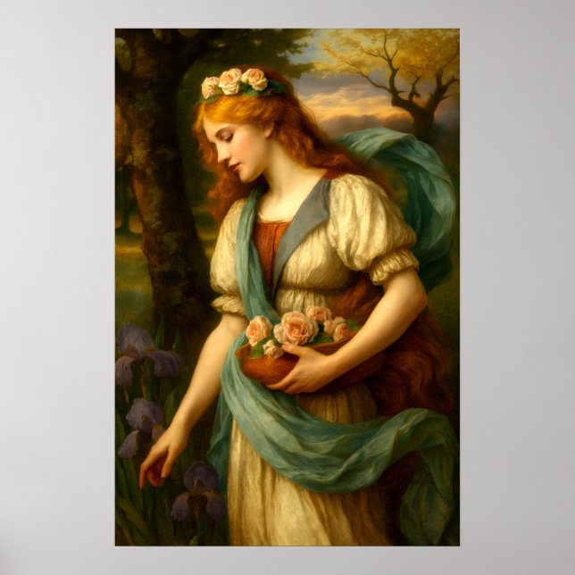Kvinna som samlar blommor poster (Framsidan)