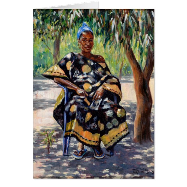 Kvinna som sitter 2004 hälsningskort (Framsidan)