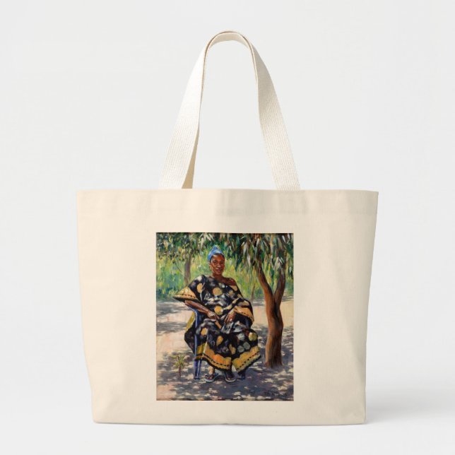 Kvinna som sitter 2004 jumbo tygkasse (Framsidan)