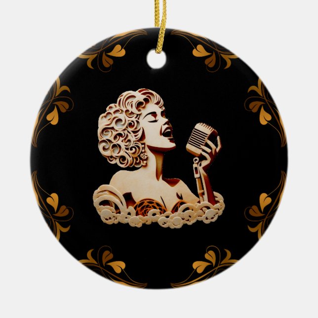 Kvinna som sjunger papper hantverkskonst julgransprydnad keramik (Framsidan)