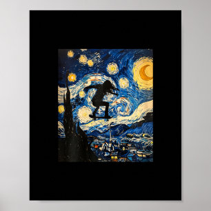 Kvinna som skateboardar i Van Gogh-stil Stjärnnatt Poster