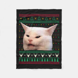 Kvinna som skriker åt en katt Fula jultröjor Rolig Fleecefilt