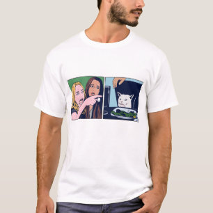 Kvinna som skriker åt katt meme i Popkonst stil T- T Shirt