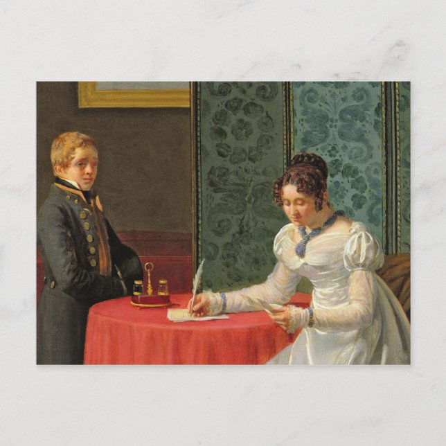 Kvinna som skriver Brev Vykort (Framsida)