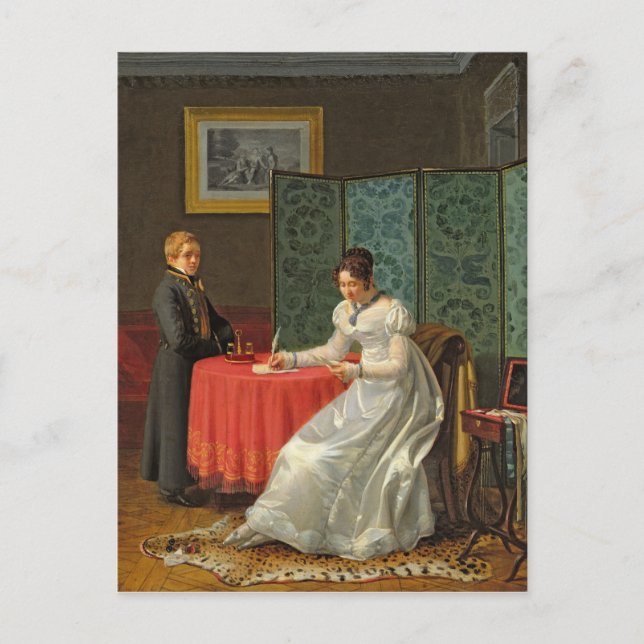 Kvinna som skriver Brev Vykort (Framsida)