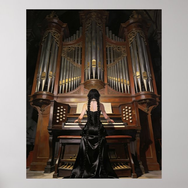 Kvinna som spelar en stor orgel poster (Framsidan)