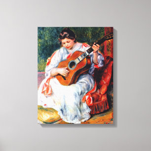 Kvinna som spelar gitarr av Pierre Renoir Canvastryck