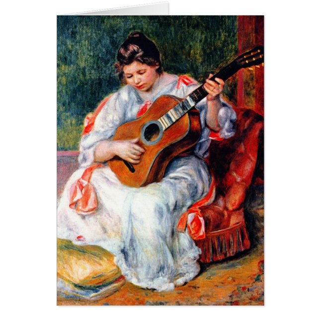 Kvinna som spelar gitarr av Pierre Renoir Hälsningskort (Framsidan)