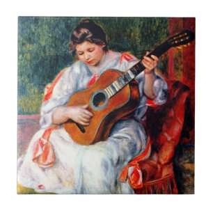 Kvinna som spelar gitarr av Pierre Renoir Kakelplatta