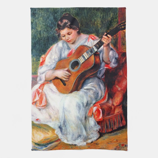 Kvinna som spelar gitarr av Pierre Renoir Kökshandduk (Vertikal)