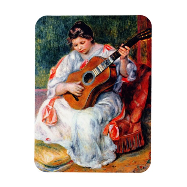 Kvinna som spelar gitarr av Pierre Renoir Magnet (Vertikal)