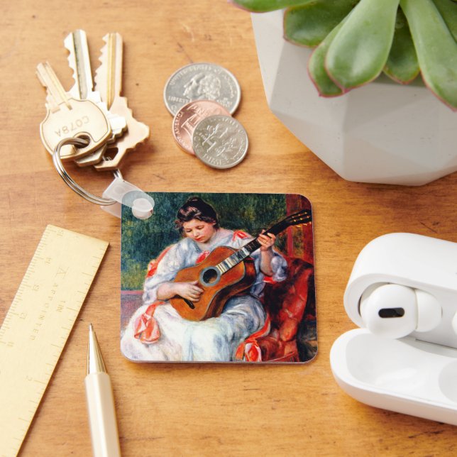 Kvinna som spelar gitarr av Pierre Renoir Nyckelring (Skrivbord)