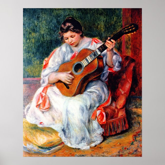 Kvinna som spelar gitarr av Pierre Renoir Poster (Framsidan)