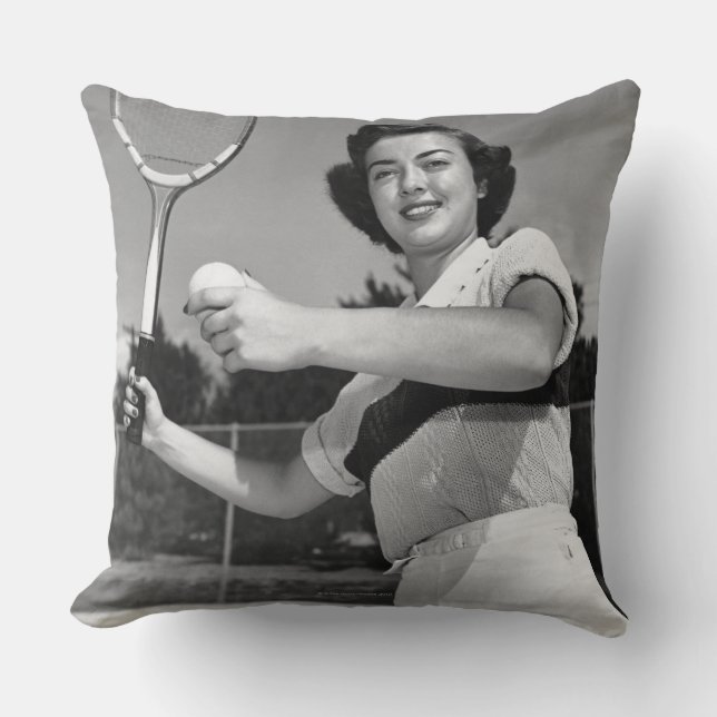 Kvinna som spelar tennis 3 kudde (Framsida)