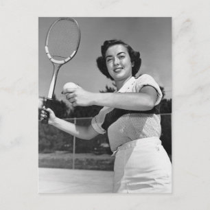 Kvinna som spelar tennis 3 vykort