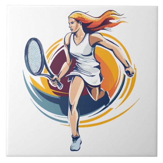 kvinna som spelar tennis kakelplatta (Framsidan)