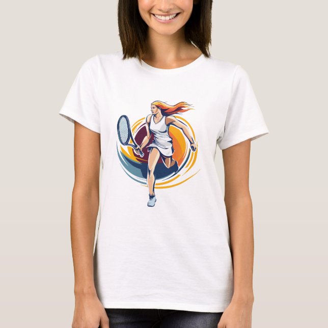 kvinna som spelar tennis t shirt (Framsida)
