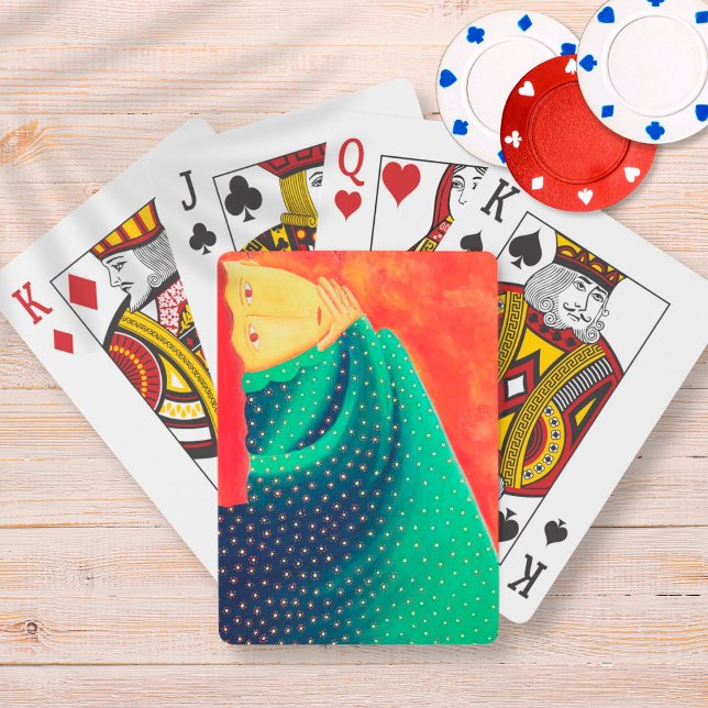 Kvinna som Tänker Samtida Konst Målning Casinokort (Skapare uppladdad)