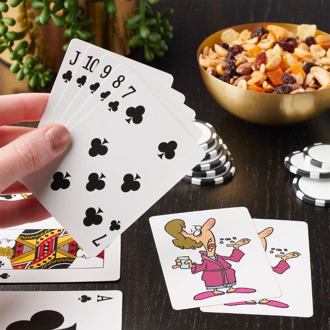 Kvinna som tar piller casinokort (Skapare uppladdad)