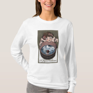 Kvinna som tittar i den Wood trumman Tee Shirt