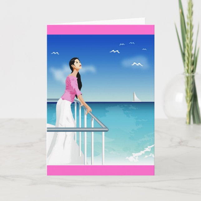 kvinna som tittar på havet kort (Framsida)