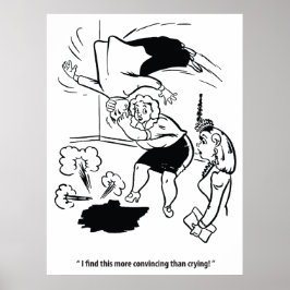 Kvinna som utövar judo på sin make, humor, rolig poster