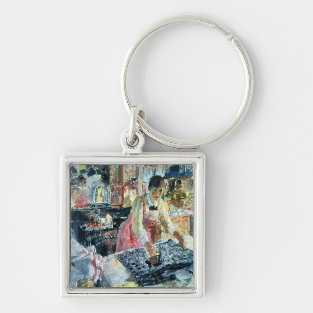 Kvinna Strykning, 1912 Fyrkantig Silverfärgad Nyckelring (Framsidan)