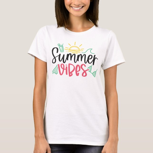 Kvinna T-Shirt för Sommarstemning "Sommar Vibbar" (Framsida)