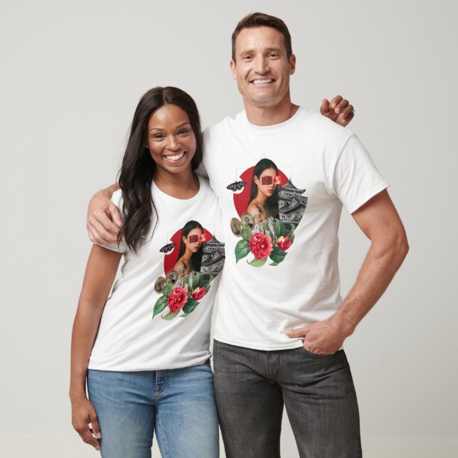 Kvinna, Temple, blommor T Shirt (Unisex)