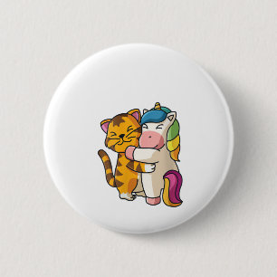 Kvinna Tiger och Unicorn Cute Zoo Animals Hugger Knapp