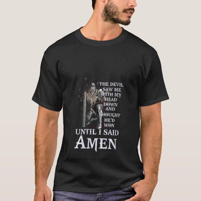 Kvinna tills jag sa Amen Christian för kyrkofi T Shirt (Framsida)