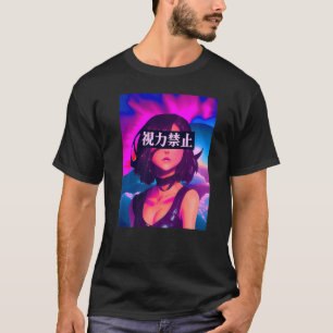 Kvinna Tittar till att Avstånd Vaporwave Futurism  T Shirt