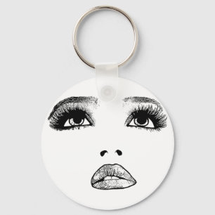 Kvinna tittar upp Ansikte Makeup Beauty Art Nyckelring