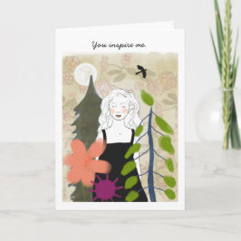 Kvinna under månen med fågelmålning kort