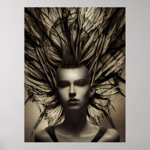 Kvinna under Vatten Dystopisk Abstrakt AI Art Poster