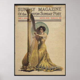 Kvinna, uppspelningsharp, tidskriftsskydd 1908 poster
