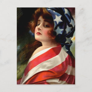 Kvinna USA Flagga 4:e juli Vykort