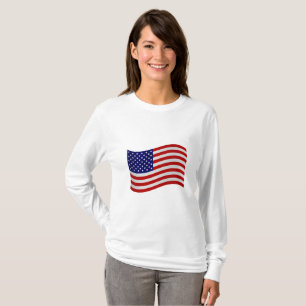 Kvinna utslagsplats för långärmadUSA flagga T Shirt
