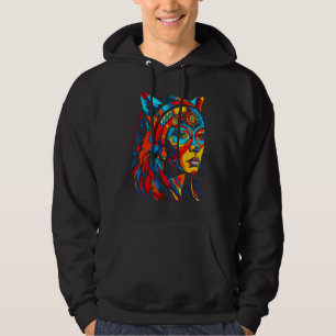 Kvinna Varg Huvud Inföding Kreativ Hoodie