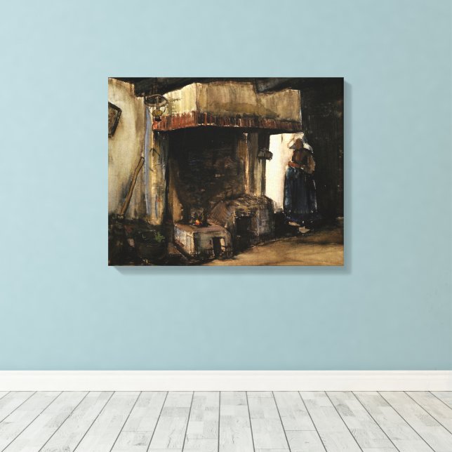 Kvinna vid en härd av Vincent van Gogh Canvastryck (Insitu (trägolv))