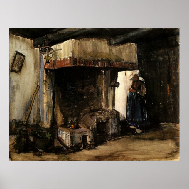 Kvinna vid en härd av Vincent van Gogh Poster (Framsidan)