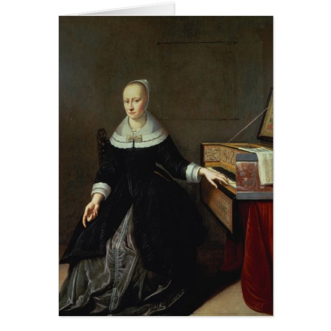 Kvinna vid en Virginal Hälsningskort (Framsidan)