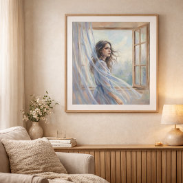 Kvinna vid fönster Mjuk impressionistisk stilmålni Poster