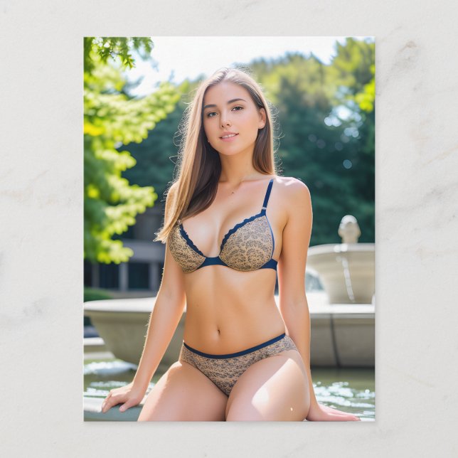 Kvinna vid fontänen vykort (Framsida)